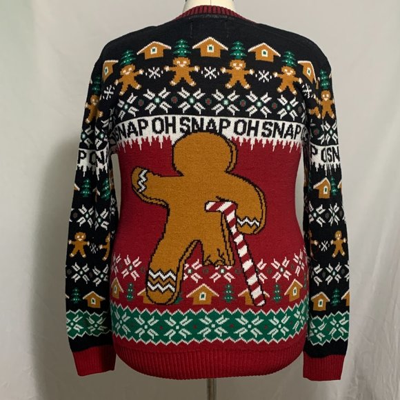 Ugly Christmas Sweater Oh Snap Gingerbread Man Candy Cane Crutch Mens Womens S - Picture 2 of 4